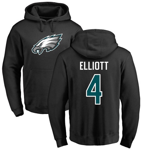 Men Philadelphia Eagles 4 Jake Elliott Black Name and Number Logo NFL Pullover Hoodie Sweatshirts